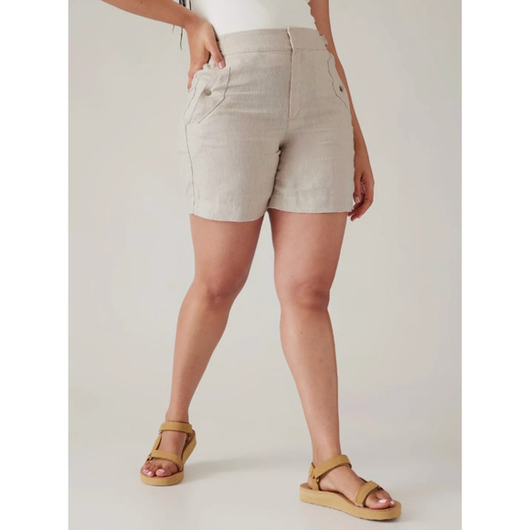 Athleta Pants - Athleta Voyager Linen High Rise Shorts Sz 22 Oatmeal Teacher Safari Modest $79